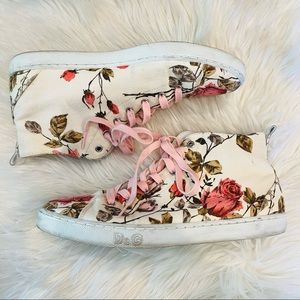 D&G Dolce & Gabbana Women’s 40.5 US 10.5 Rose Print Floral Canvas High Tops